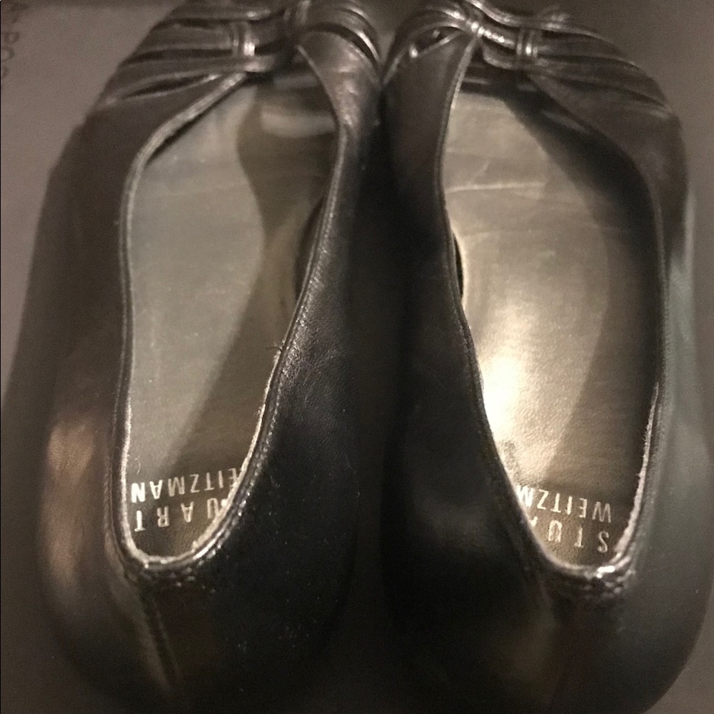 Stuart Weitzman Black Leather Open-Toe Flats - Picture 3 of 5